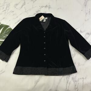 Dressbarn Womens Vintage Y2k Velvet Jacket Top Size L New Black Beaded 3/4 Slv